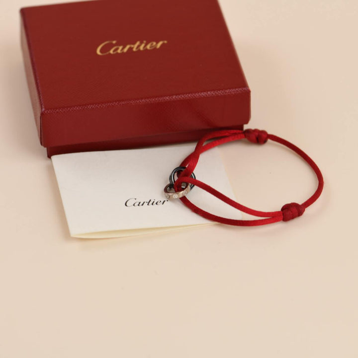Preowned Cartier Love Diamond and Ceramic 18K White Gold Red Cord Bracelet