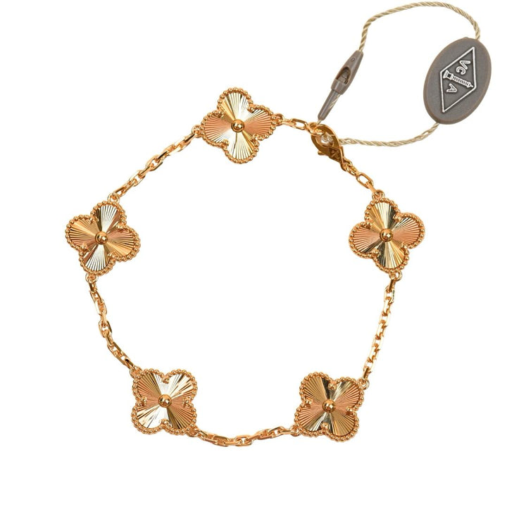 Van Cleef & Arpels Vintage Alhambra Guilloché 5 Motifs Bracelet 18K Yellow Gold