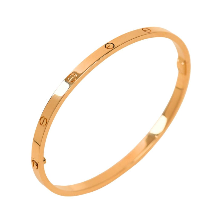 Preowned Authentic Full Set Cartier Love Small Model Bracelet Size 18 in 18K Yellow Gold