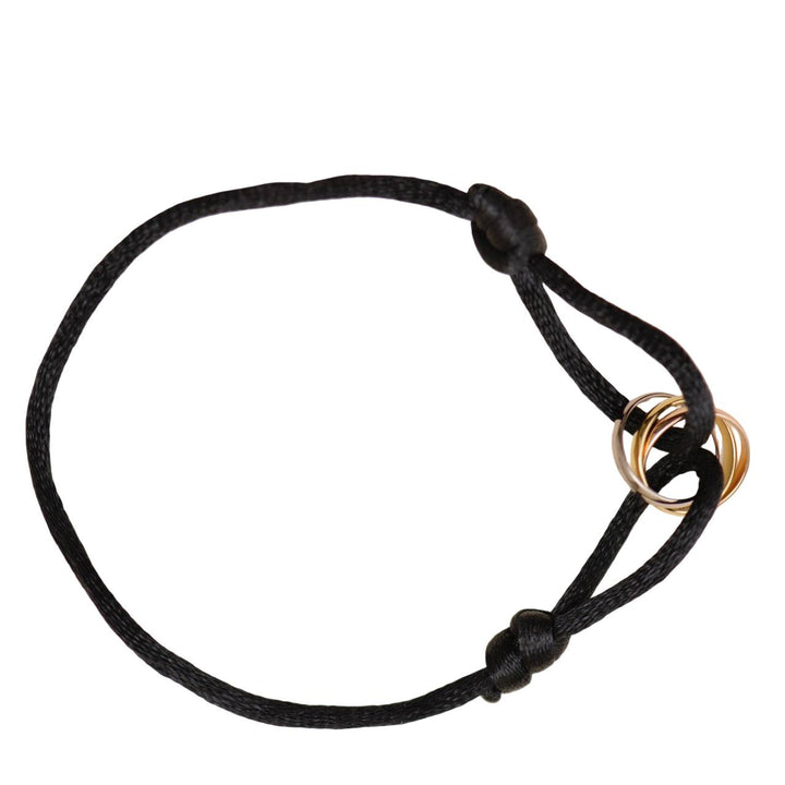 Full Set Authentic Cartier Trinity 18K White, Rose and Yellow Gold Black Cord Bracelet