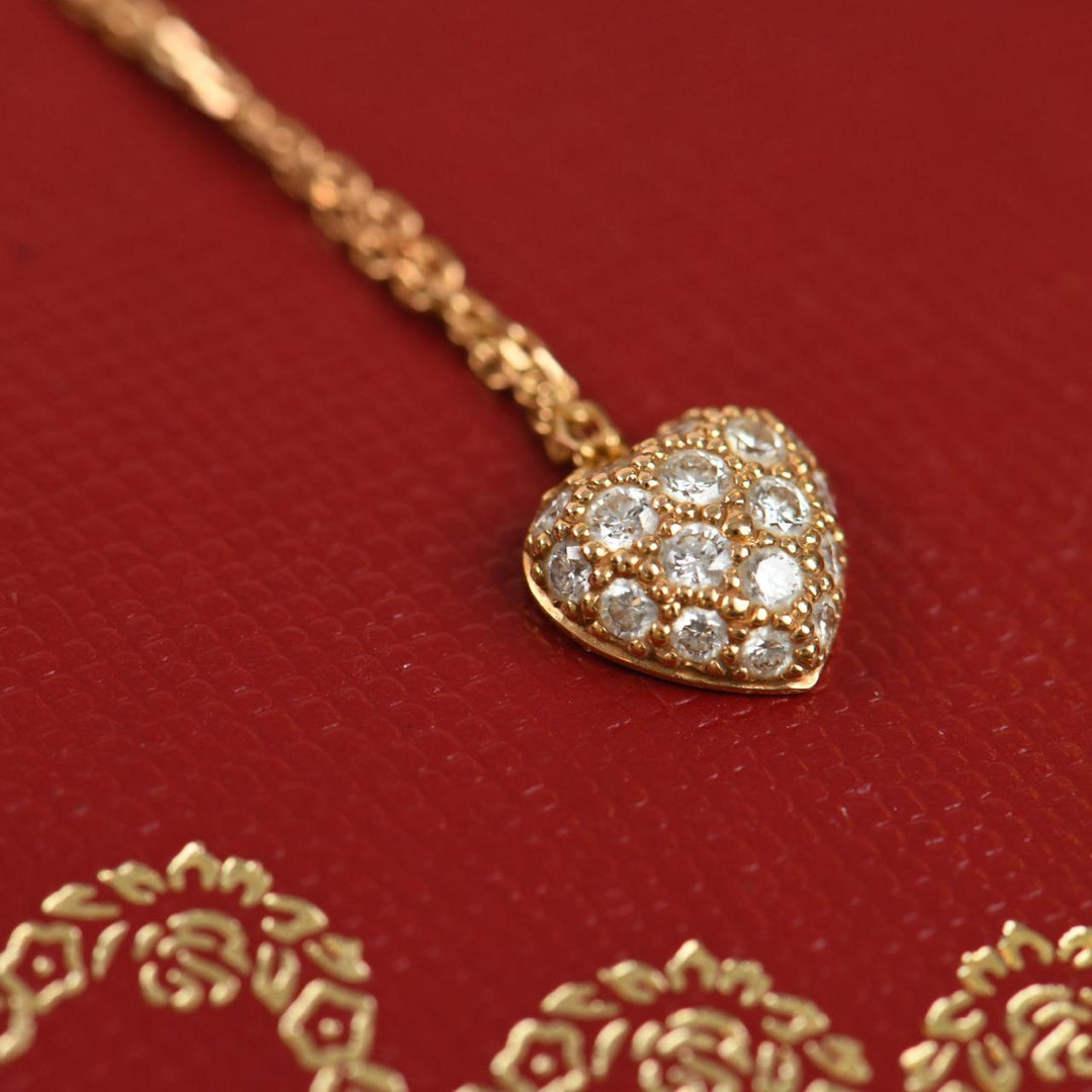Preloved Cartier Pavé Diamond Heart Pendant Necklace in 18K Rose Gold