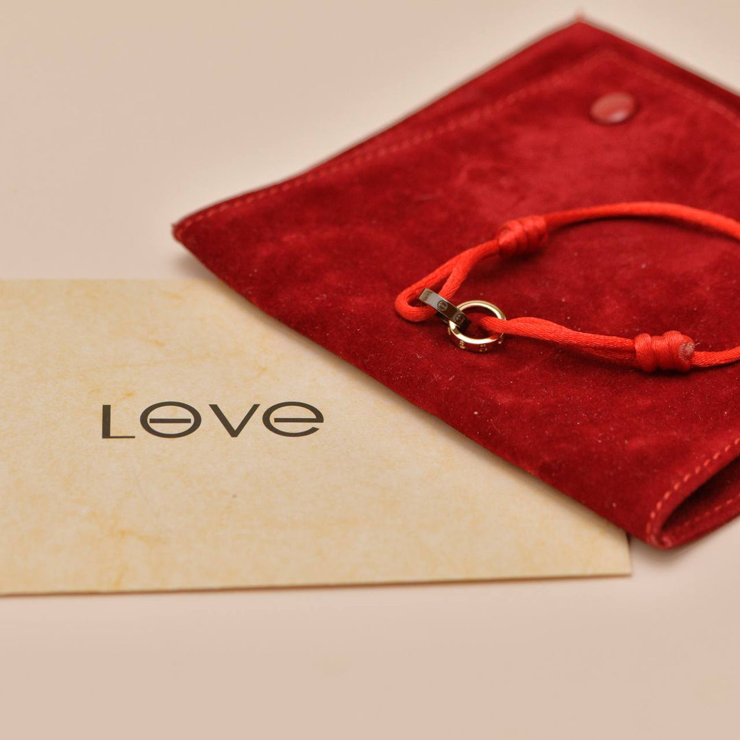 Preowned Authentic Cartier Love Cord Bracelet Diamond Sèvres Porcelain 18k Rose Gold