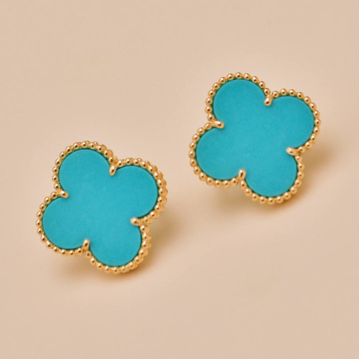 Used Authentic Full set Van Cleef & Arpels Magic Alhambra Turquoise Earrings 18K Yellow Gold