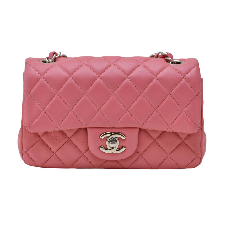 Preloved Authentic Chanel Mini Classic Flap Bag Pink Quilted Lambskin Leather