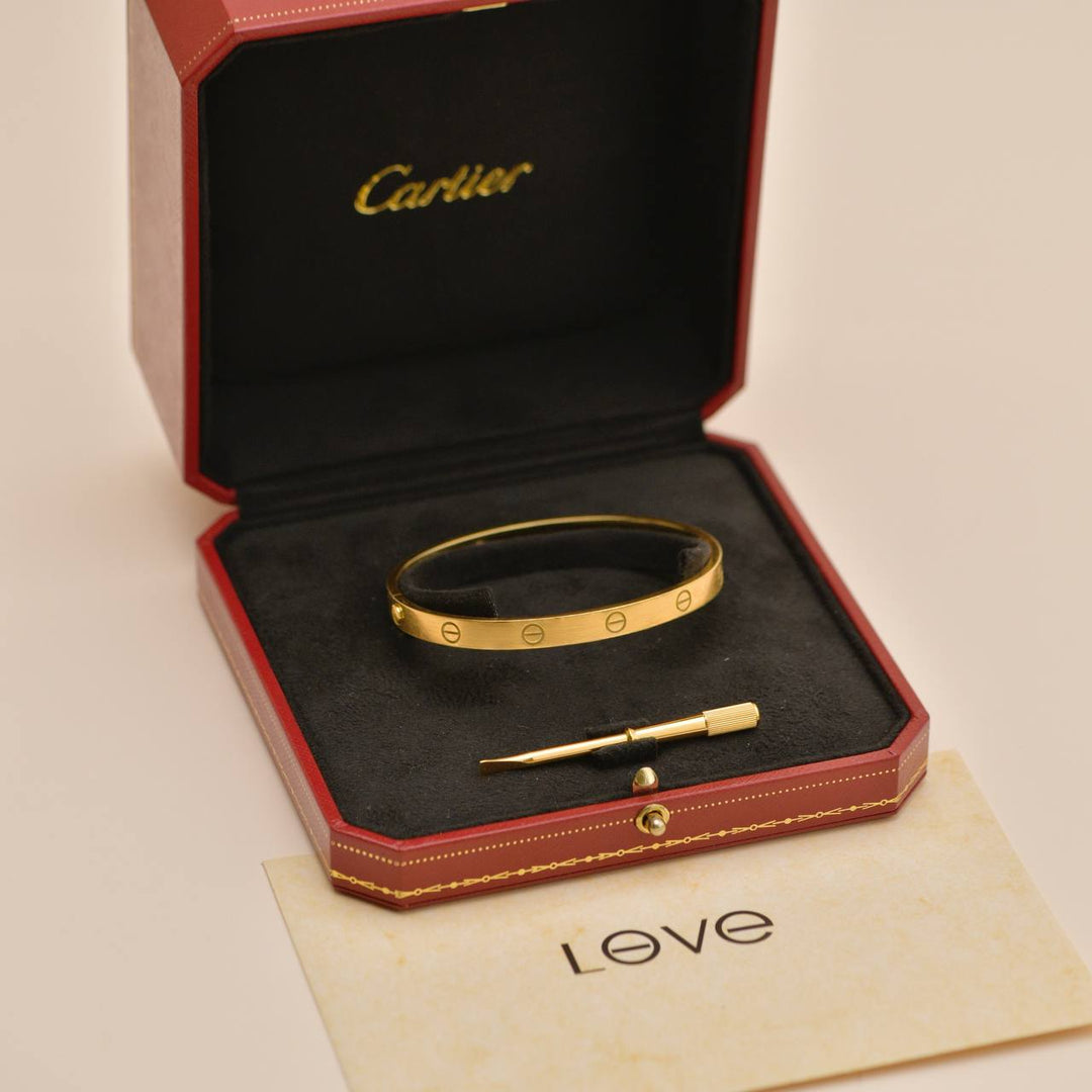 Authentic Full set Preowned Cartier Love Classic Model Bracelet 18K Yellow Gold Size 19