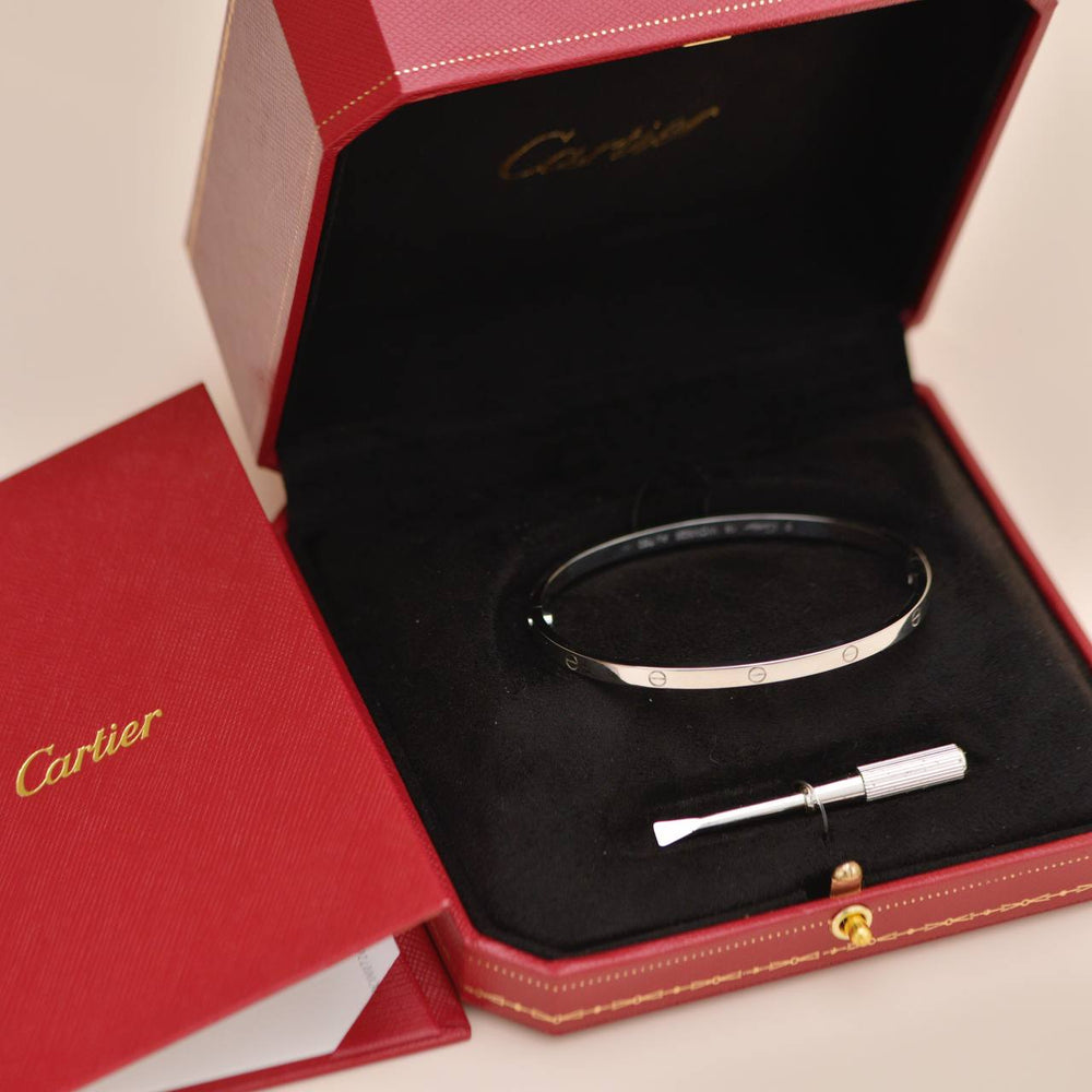 Preloved Authentic Full Set Cartier Love Bracelet Small Model 18K White Gold Size 18