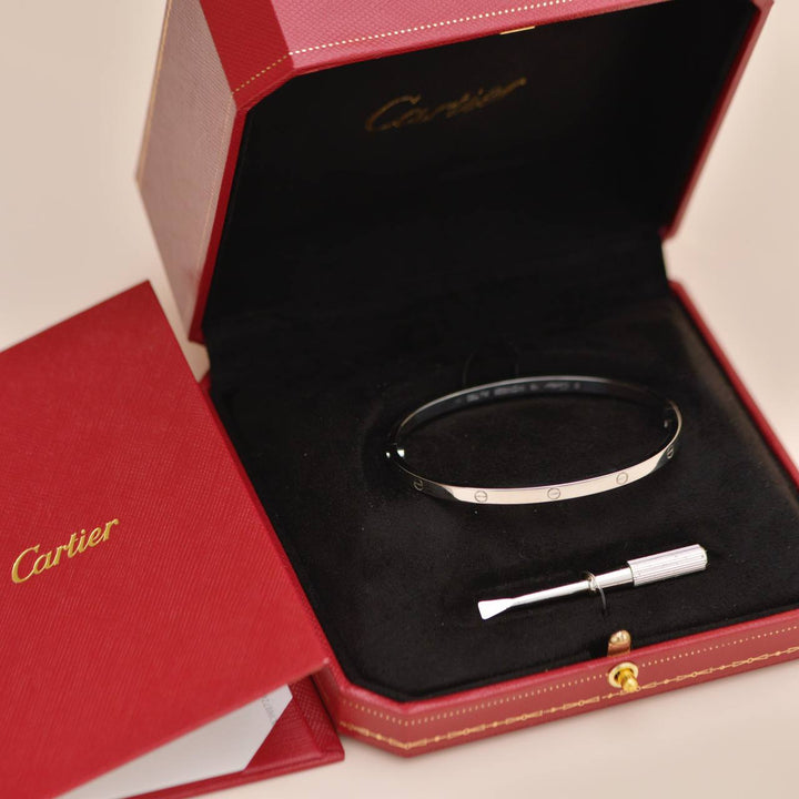 Preloved Authentic Full Set Cartier Love Bracelet Small Model 18K White Gold Size 18
