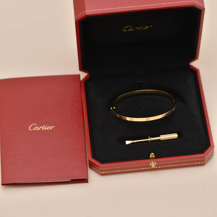 Preowned Authentic Full set Cartier Love Bracelet 18K Yellow Gold Size 18 Small Model
