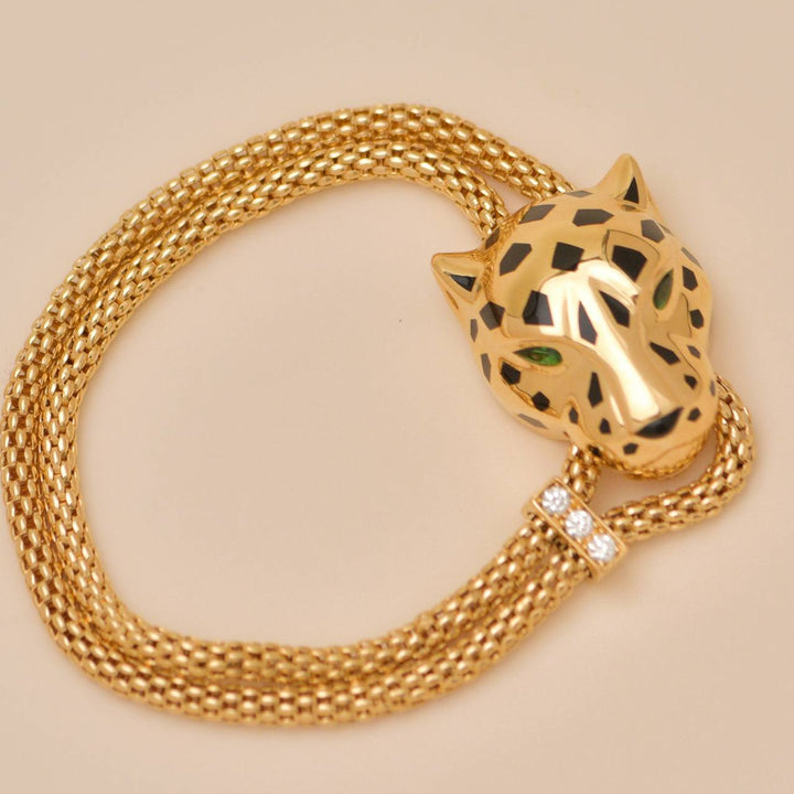 Second Hand Authentic Cartier Panthère Bracelet with Lacquer and Tsavorite Garnets 18K Yellow Gold