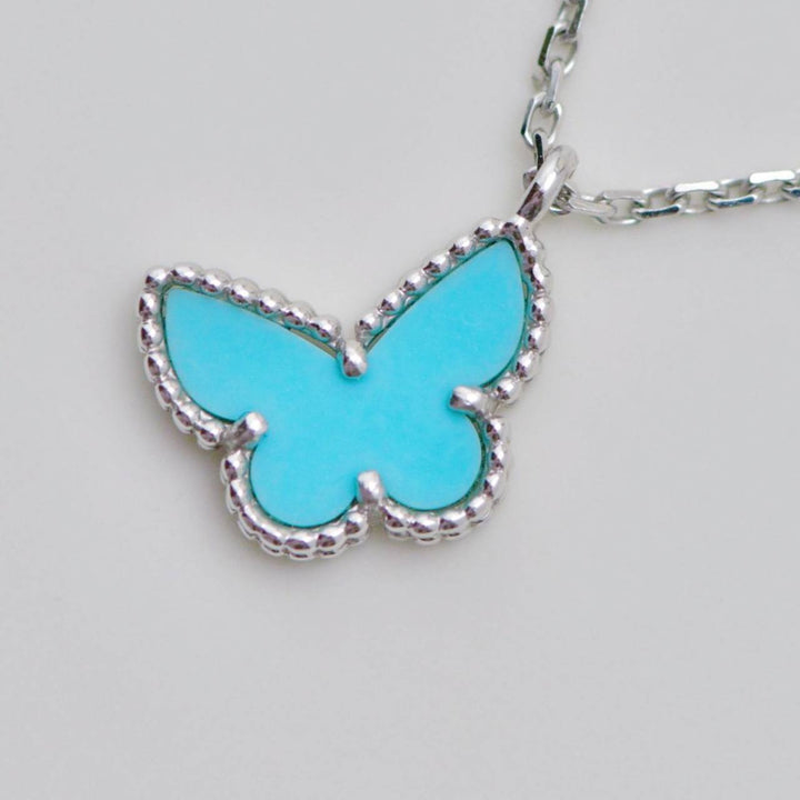 Preowned Authentic Van Cleef & Arpels Sweet Alhambra Turquoise Butterfly 18K White Gold Necklace