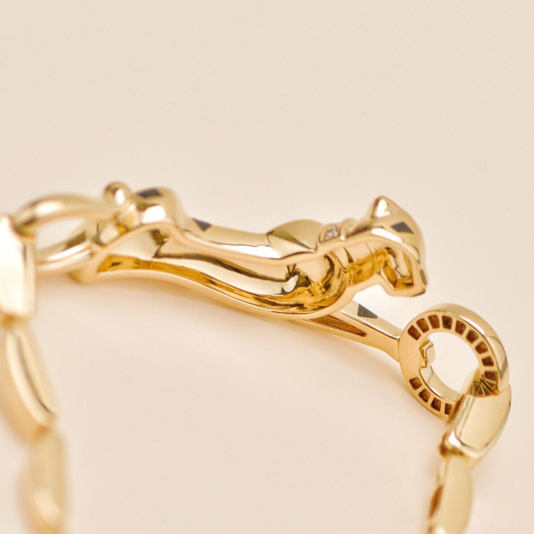 Second Hand Authentic Full set Cartier Panthère Bracelet Diamond and Tsavorite 18K Yellow Gold