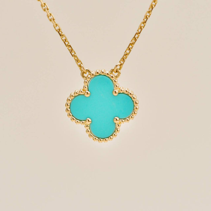 Second Hand VCA Vintage Alhambra Turquoise 18K Yellow Gold Pendant Necklace