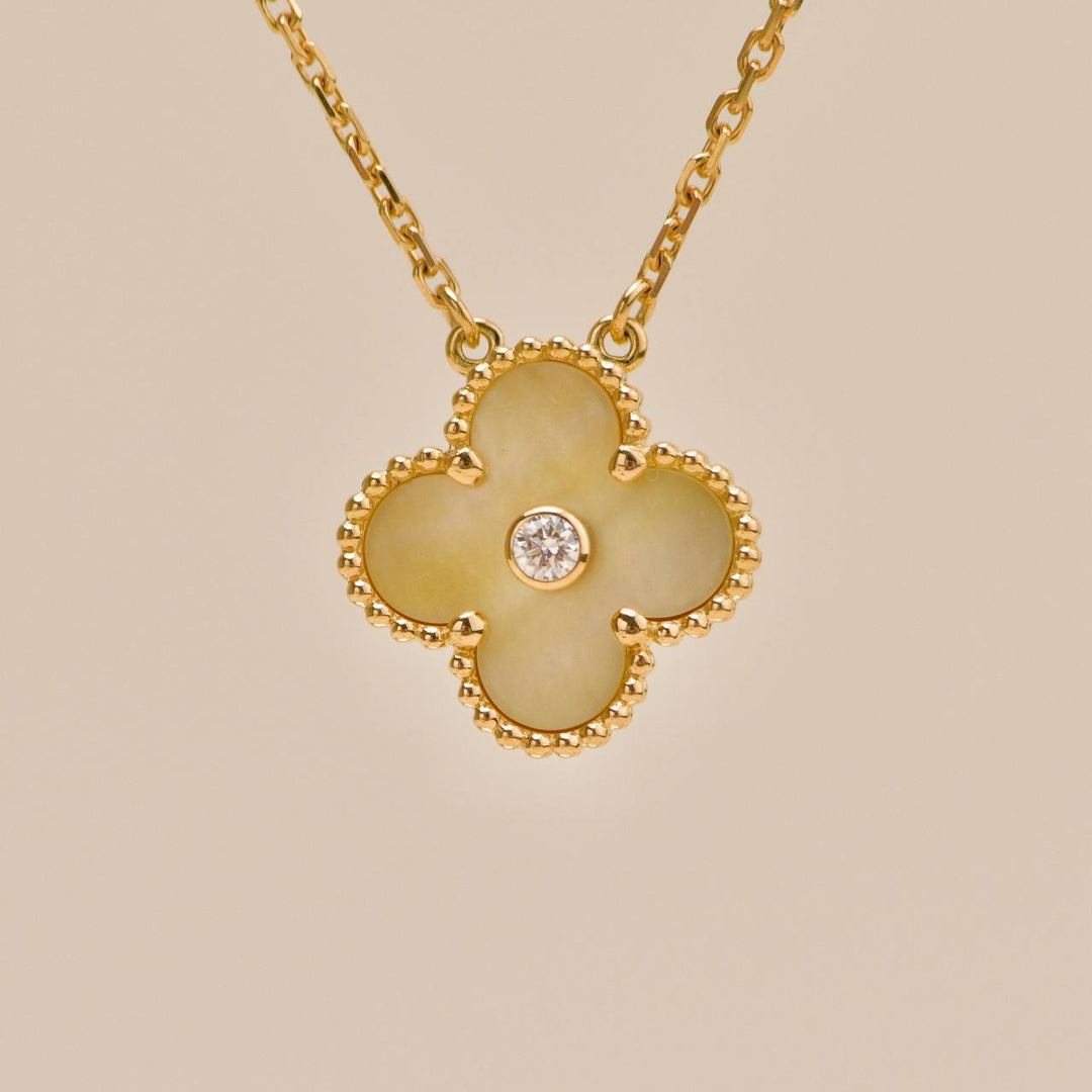 Authentic Preowned Van Cleef 2018 Holiday Pendant Golden Mother of Pearl Diamond 18K Yellow Gold