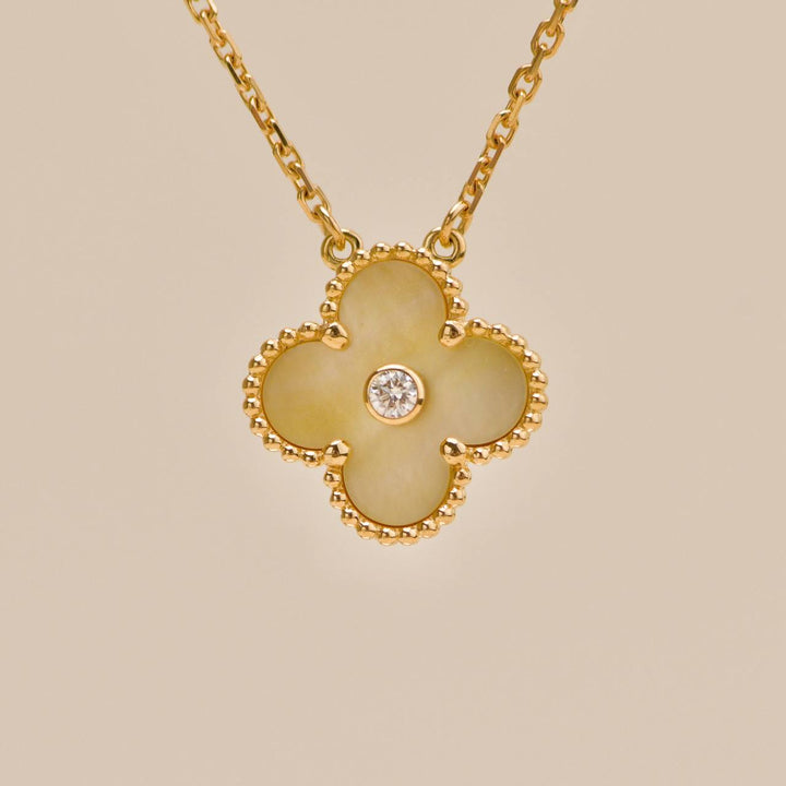 Authentic Preowned Van Cleef 2018 Holiday Pendant Golden Mother of Pearl Diamond 18K Yellow Gold