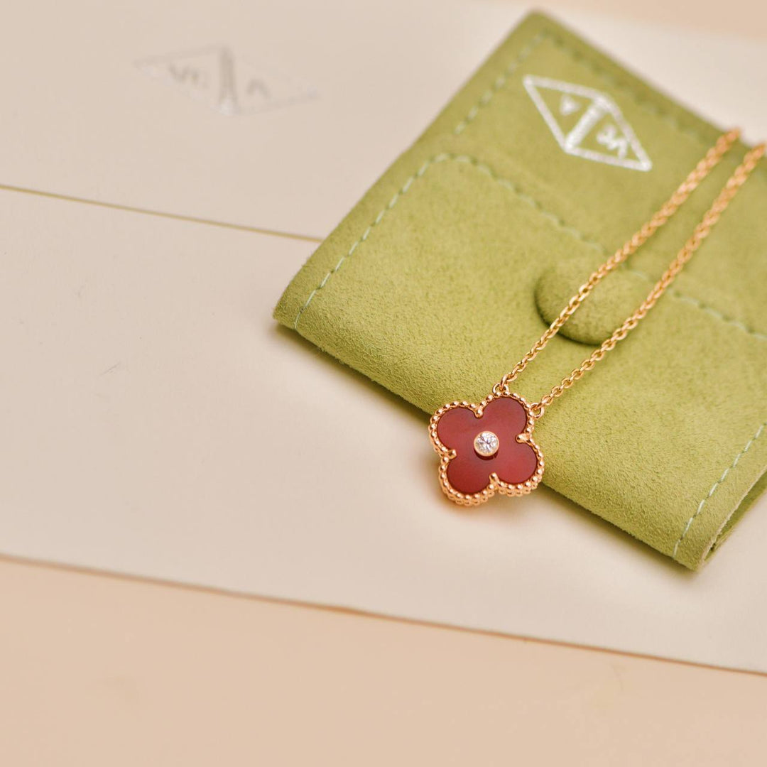 Preowned Authentic Van Cleef & Arpels 2011 Holiday Pendant Carnelian Diamond 18K Rose Gold