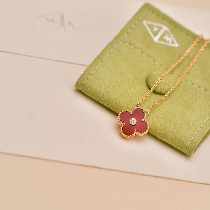 Preowned Authentic Van Cleef & Arpels 2011 Holiday Pendant Carnelian Diamond 18K Rose Gold