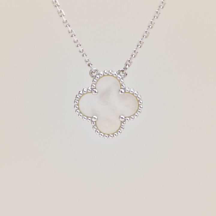 Preowned Authentic Van Cleef Vintage Alhambra Mother of Pearl 18K White Gold Pendant Necklace
