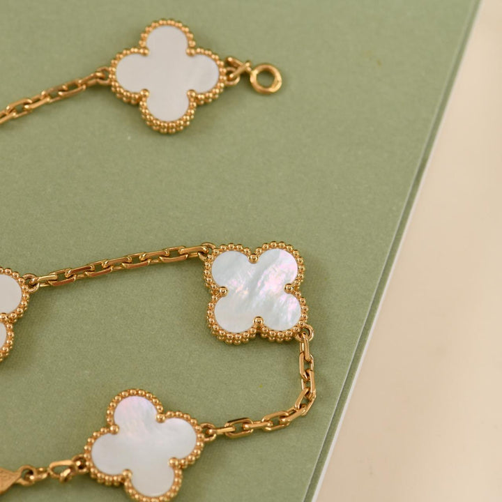 Van Cleef & Arpels Vintage Alhambra 5 Motif Mother of Pearl Bracelet 18K Yellow Gold
