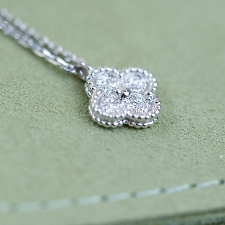 Second Hand VCA Sweet Alhambra Diamond 18K White Gold Pendant Necklace