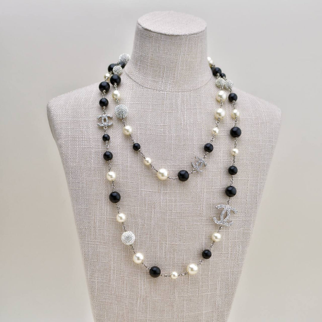 Authentic Second Hand Chanel CC Faux Pearl and Crystals Sautoir Long Necklace