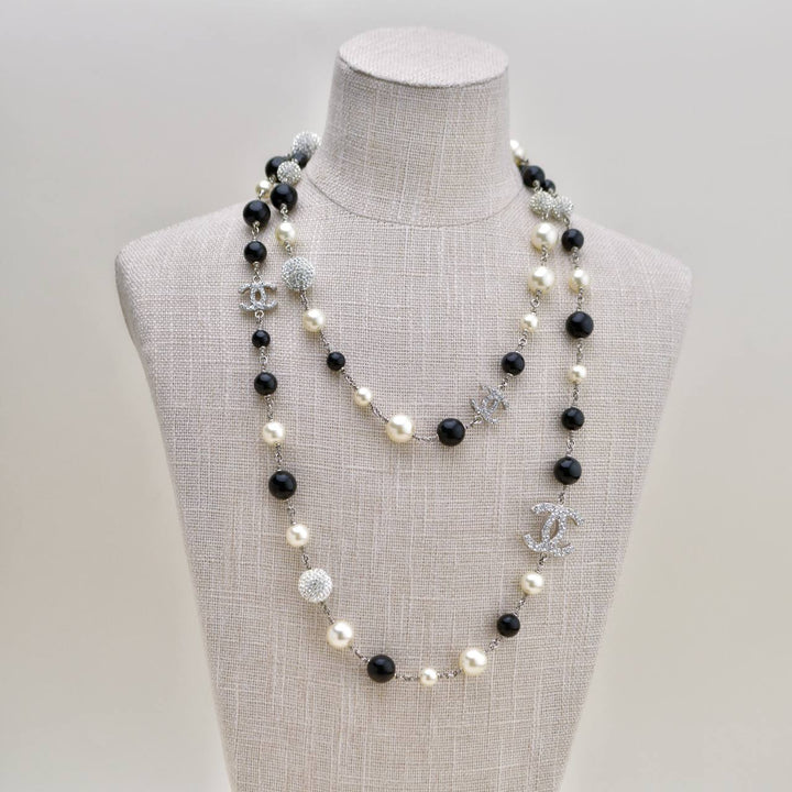Authentic Second Hand Chanel CC Faux Pearl and Crystals Sautoir Long Necklace