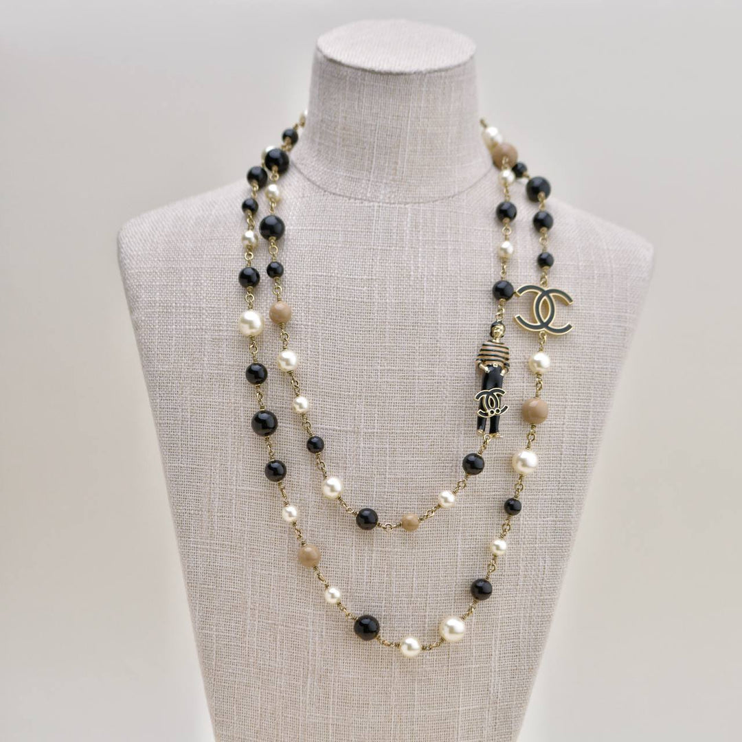 Authentic Second Hand Chanel CC Limited Edition Enamel Mademoiselle Faux Pearl Long Necklace