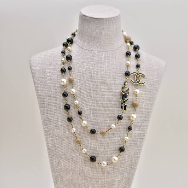 Authentic Second Hand Chanel CC Limited Edition Enamel Mademoiselle Faux Pearl Long Necklace