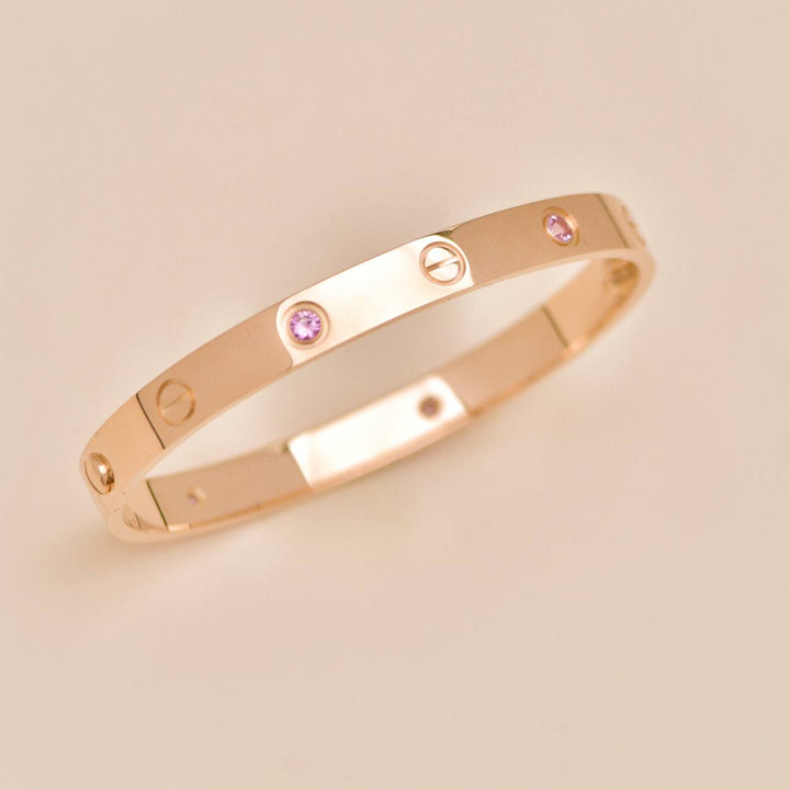 Second Hand Authentic Full set Cartier Love 4 Pink Sapphire Bracelet 18K Rose Gold
