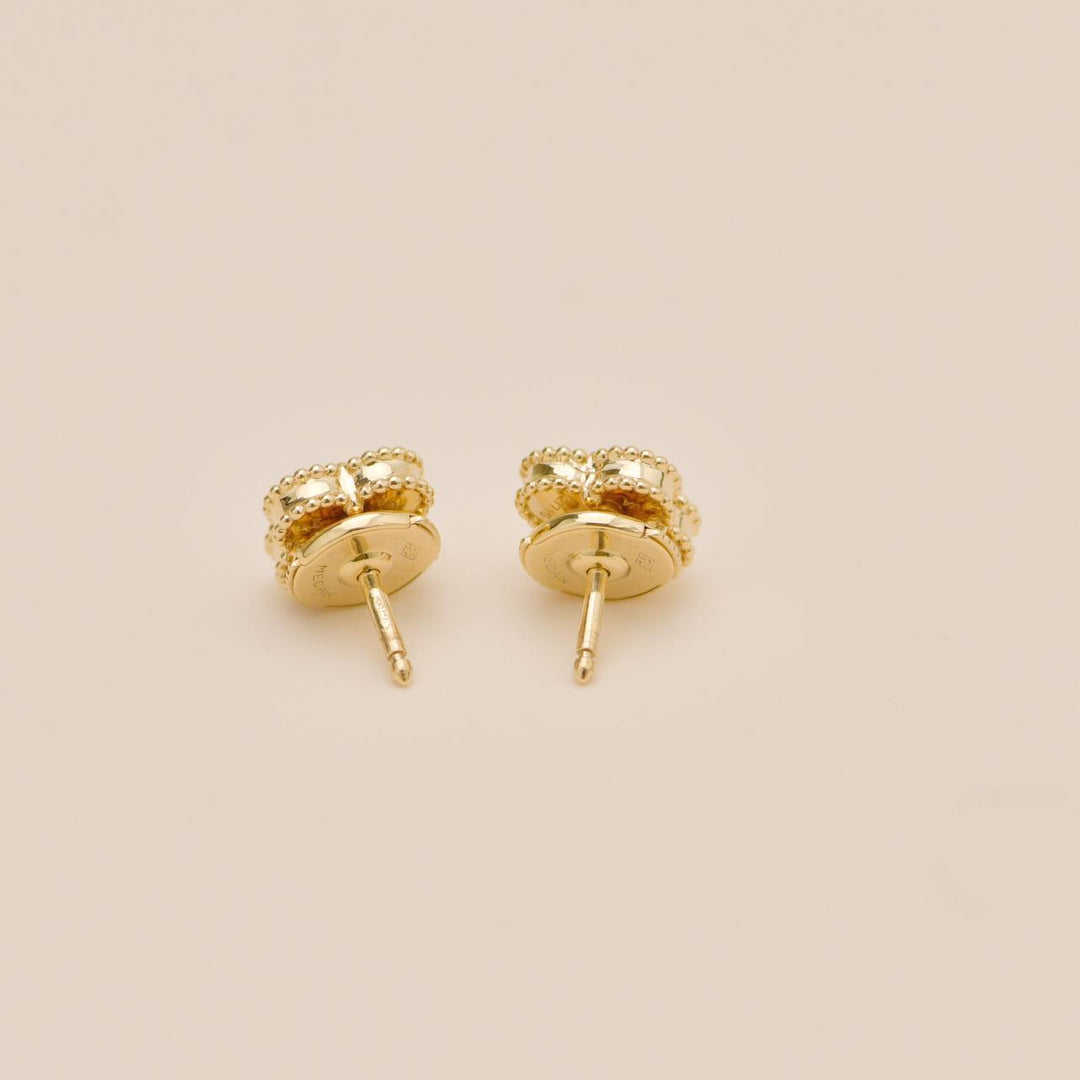 Second Hand Authentic Van Cleef & Arpels Sweet Alhambra Mother of Pearl 18K Yellow Gold Stud Earrings