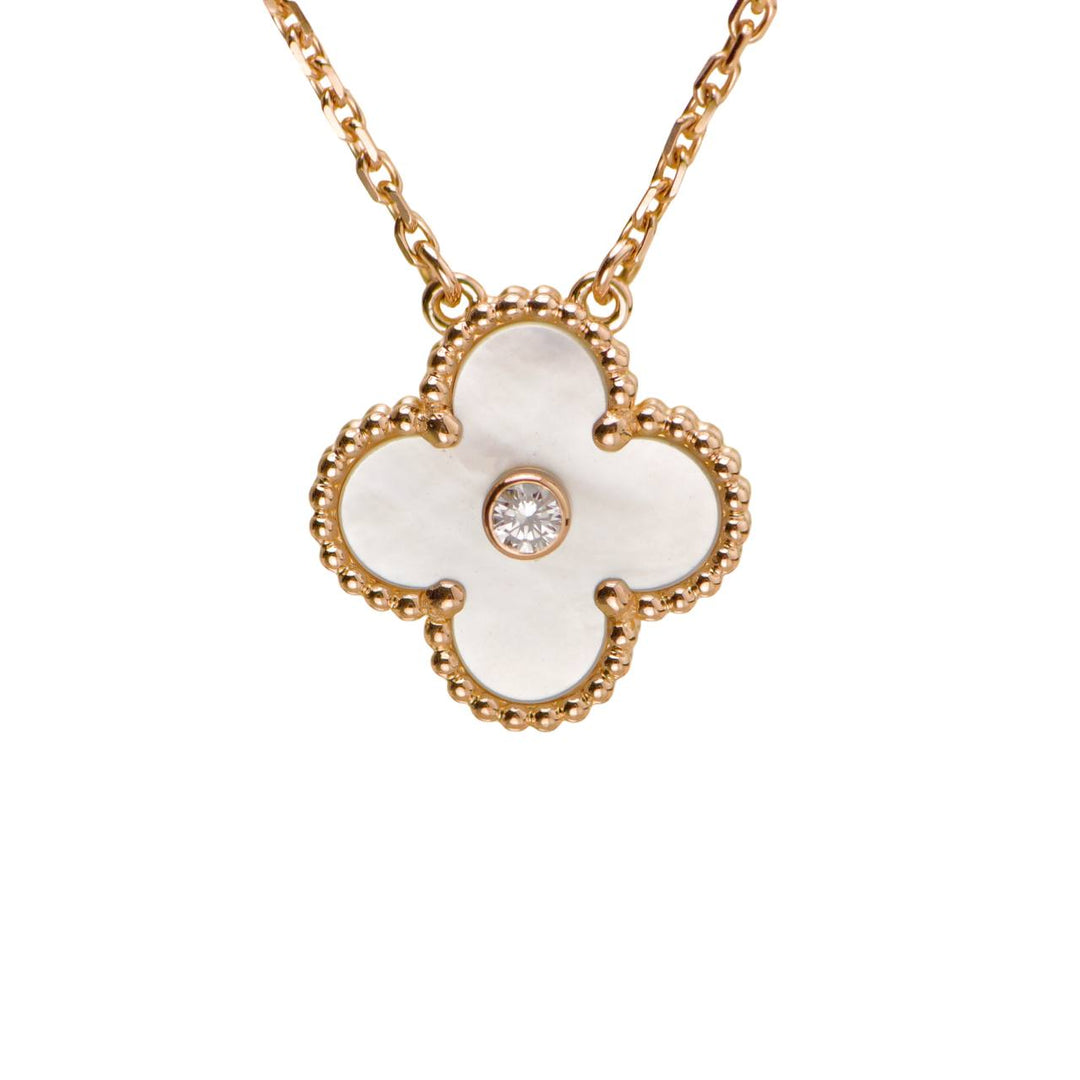 Van Cleef & Arpels Alhambra 2012 Holiday Necklace Diamond Mother of Pearl