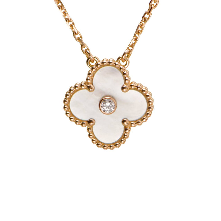 Van Cleef & Arpels Alhambra 2012 Holiday Necklace Diamond Mother of Pearl