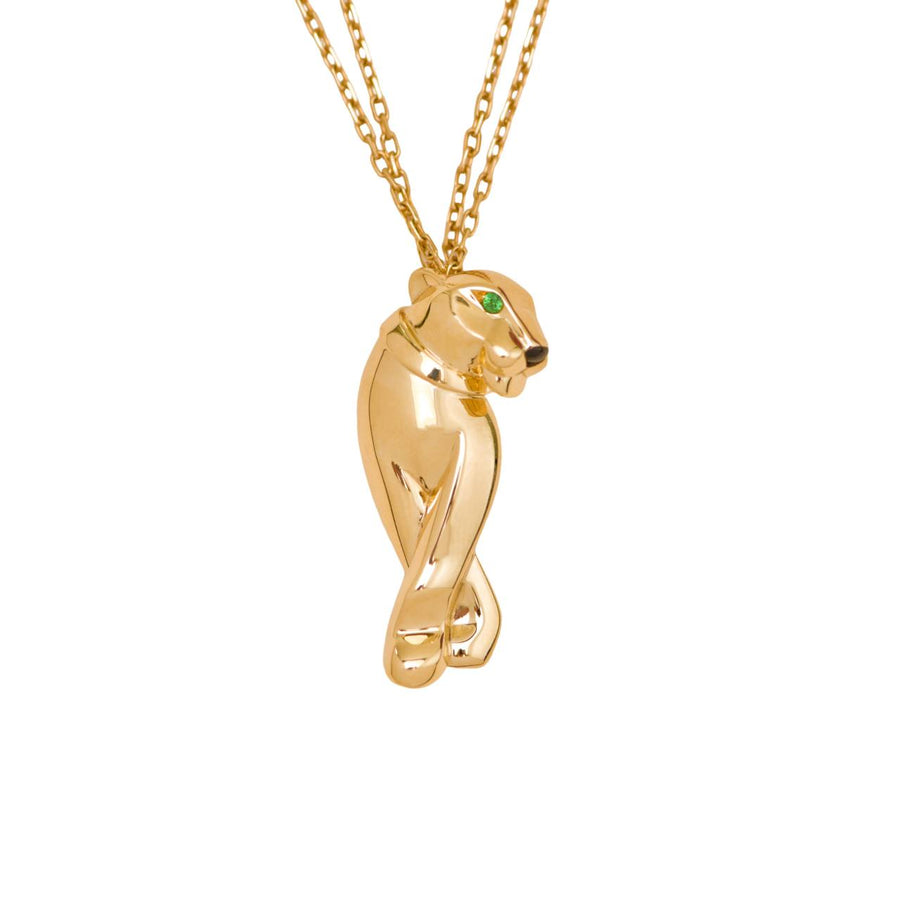 Preloved Authentic Cartier Panthère Tsavorite Onyx 18K Yellow Gold Pendant Necklace