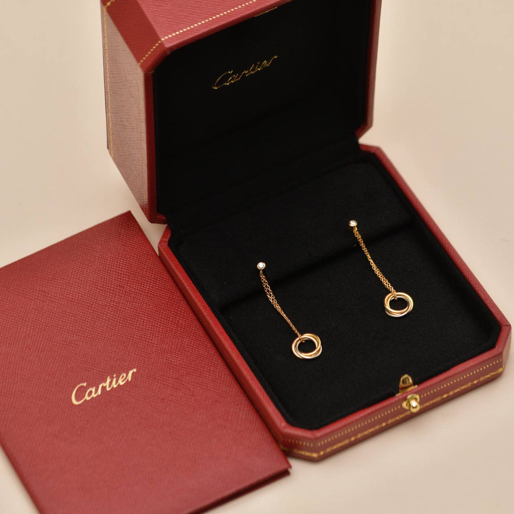 Preowned Authentic Cartier Trinity Diamond Earrings 18K Yellow Rose and White Gold