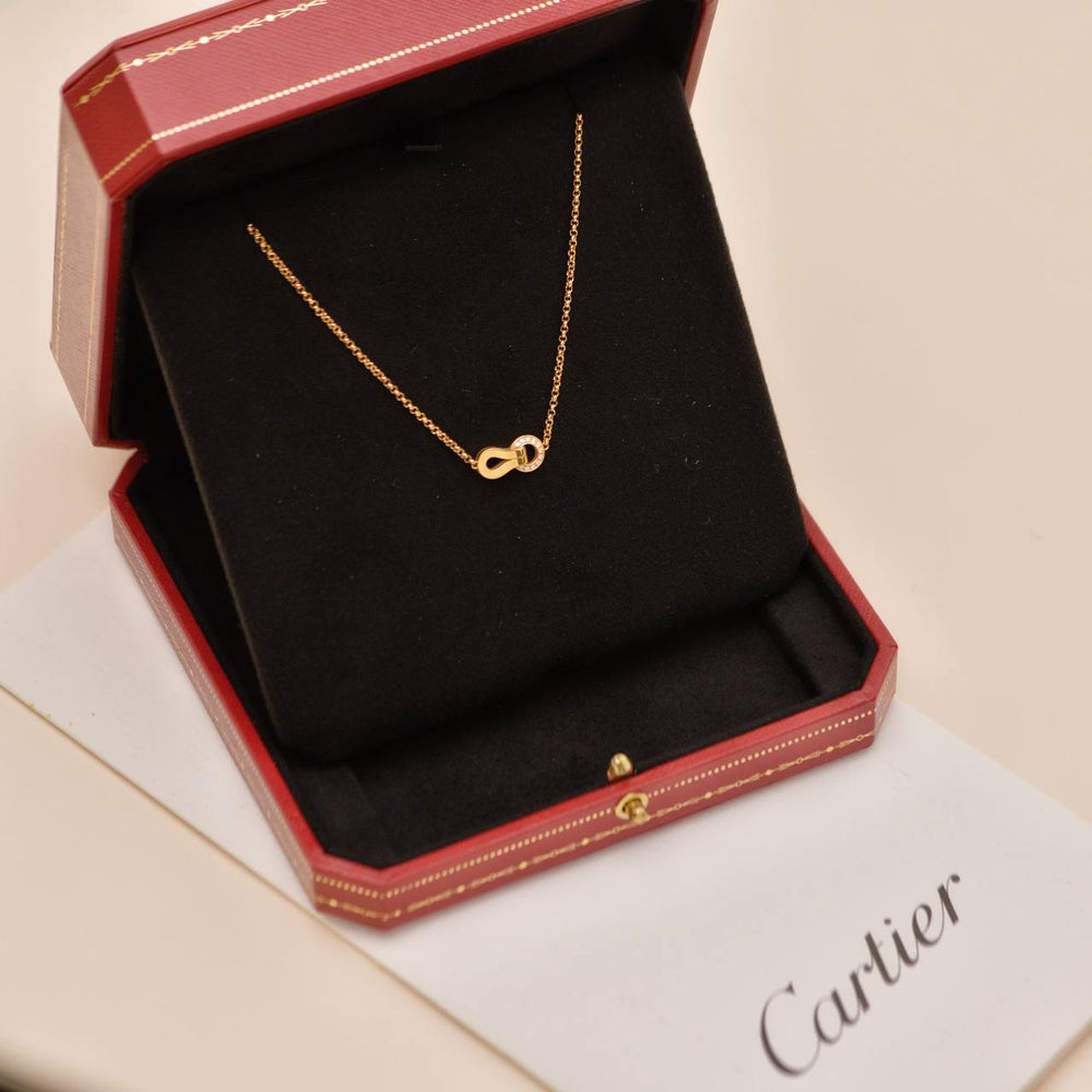 Preowned Authentic Cartier Agrafe Diamond Necklace 18K Rose Gold