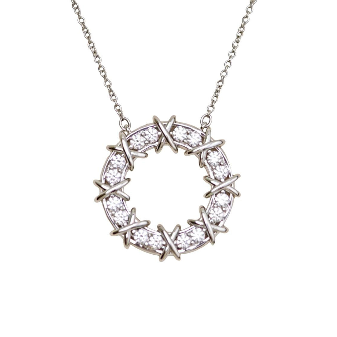 Authentic Second Hand Tiffany & Co. Platinum Diamond Sixteen Stone Circle Pendant Necklace