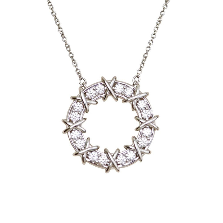 Authentic Second Hand Tiffany & Co. Platinum Diamond Sixteen Stone Circle Pendant Necklace