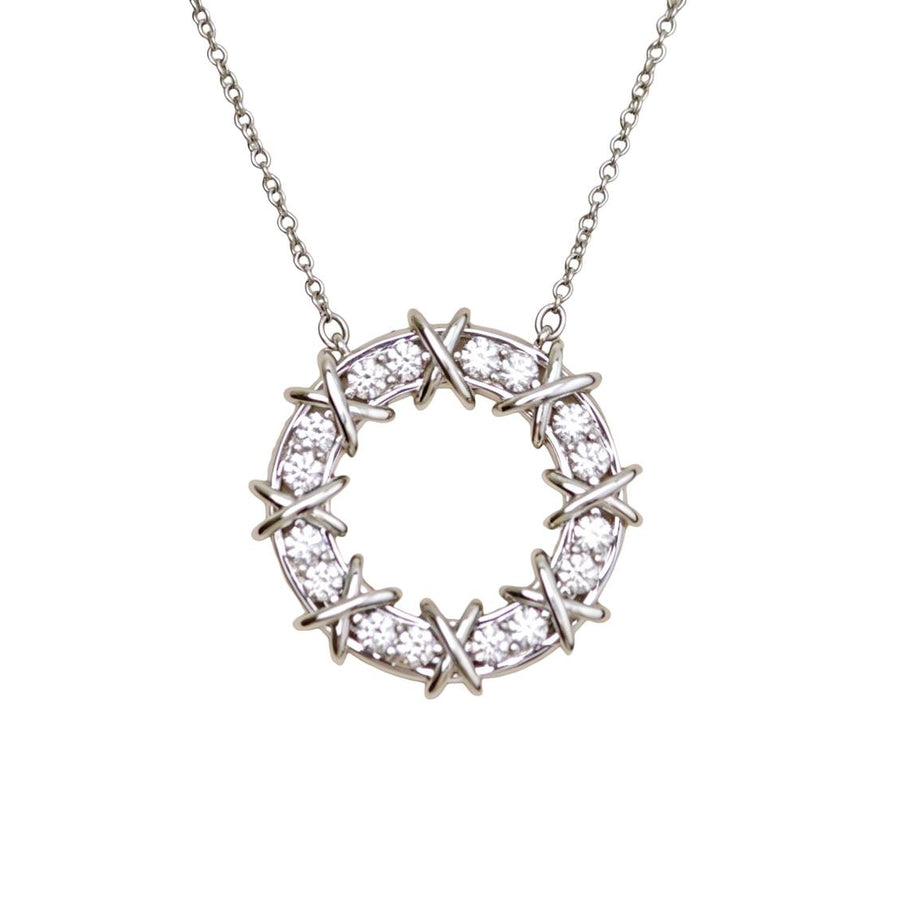 Authentic Second Hand Tiffany & Co. Platinum Diamond Sixteen Stone Circle Pendant Necklace