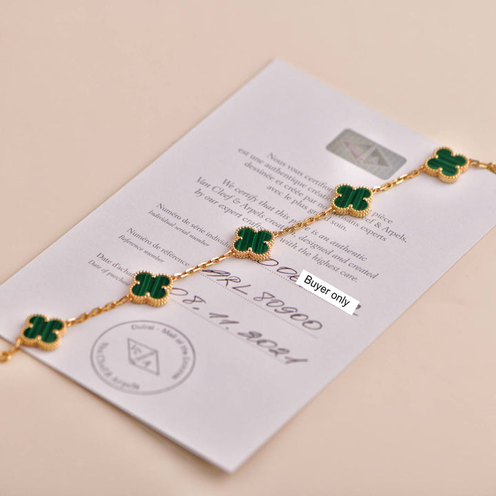 Van Cleef & Arpels Vintage Alhambra Malachite Yellow Gold Bracelet