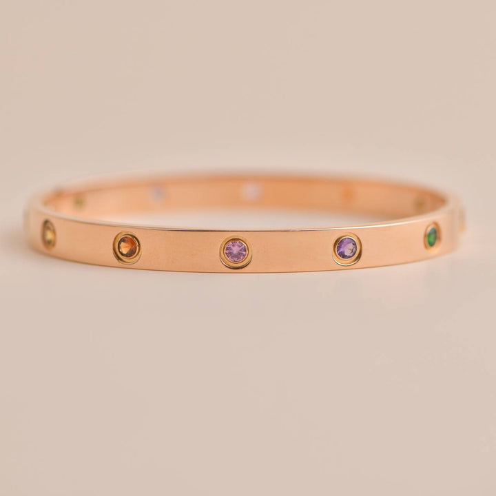 Cartier Love Bracelet 10 Multi Gemstone Rose Gold Size 18