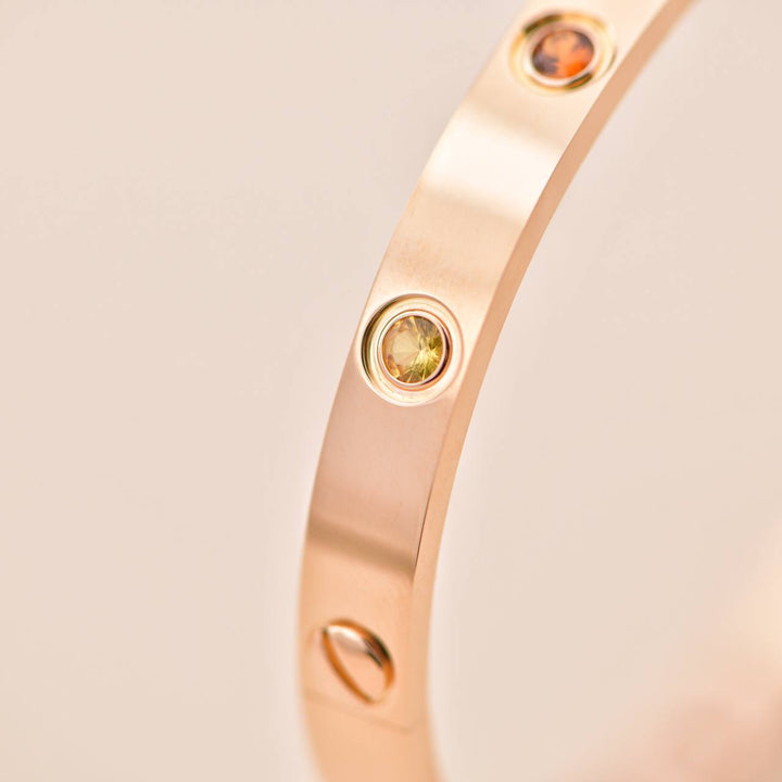 Cartier Love Bracelet 10 Multi Gemstone Rose Gold Size 18