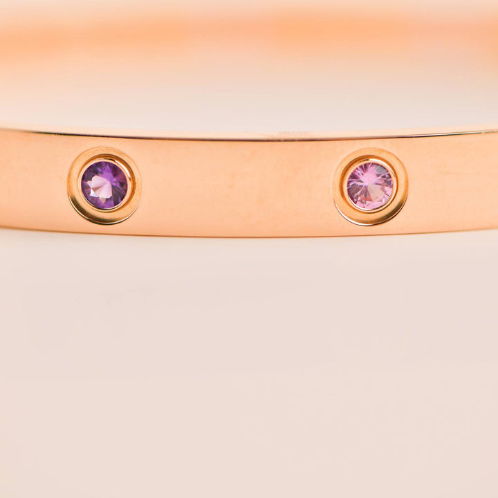 Cartier Love Bracelet 10 Multi Gemstone Rose Gold Size 18