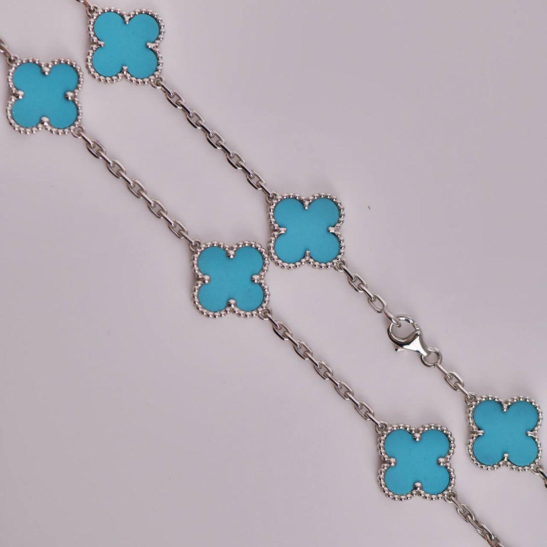 Van Cleef & Arpels Vintage Alhambra Turquoise 10 Motif White Gold Necklace