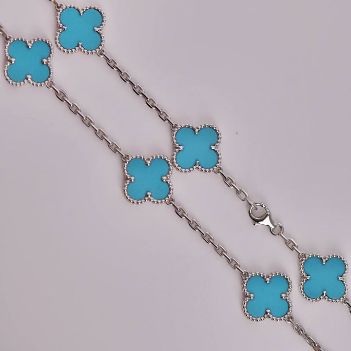 Van Cleef & Arpels Vintage Alhambra Turquoise 10 Motif White Gold Necklace