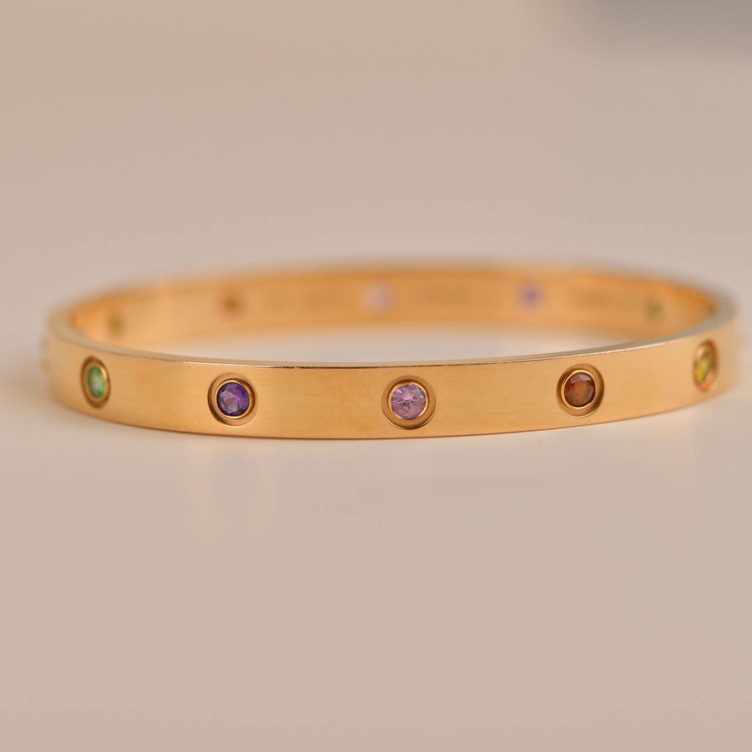 Cartier Love Bracelet 10 Multi Gemstone Rose Gold Size 17