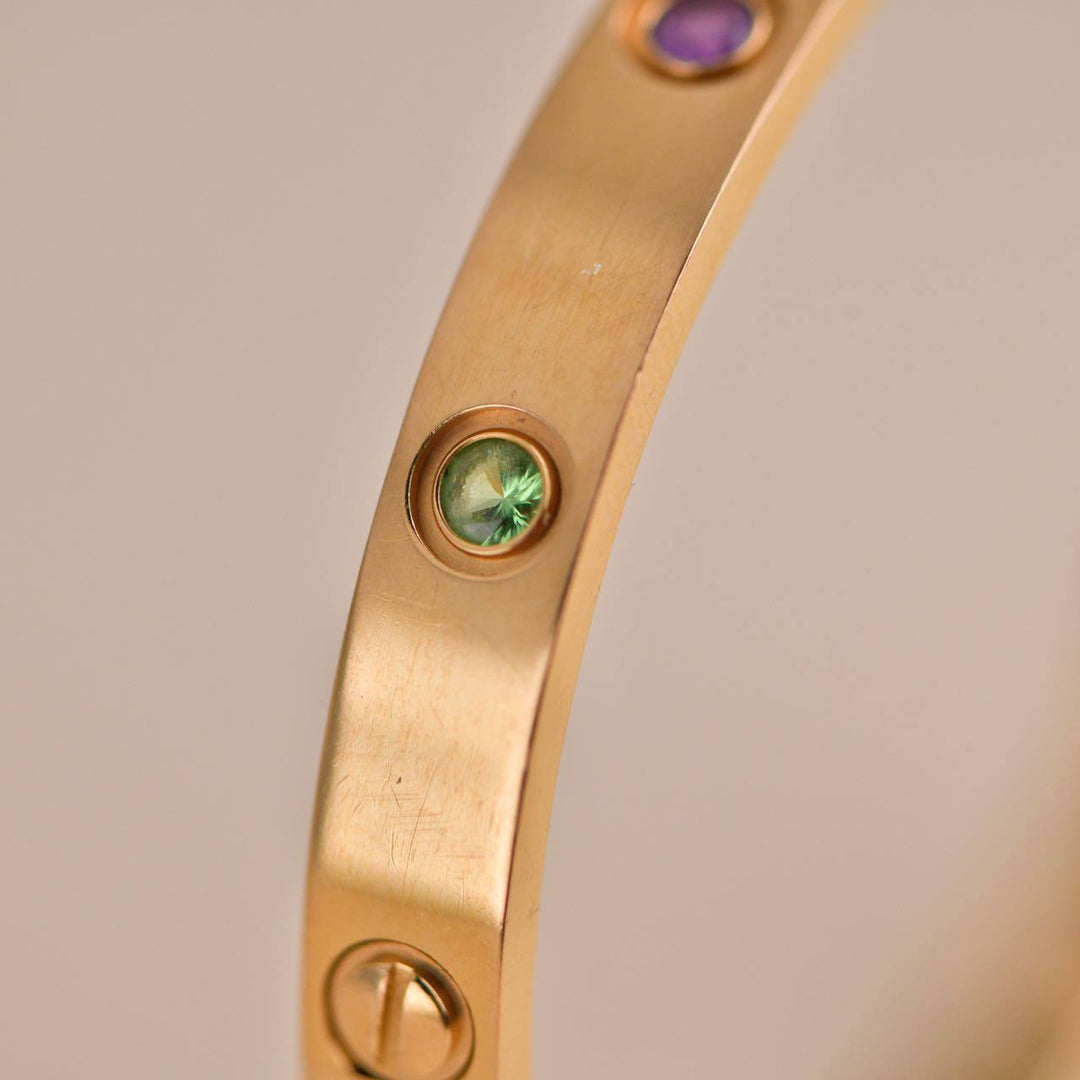 Cartier Love Bracelet 10 Multi Gemstone Rose Gold Size 17