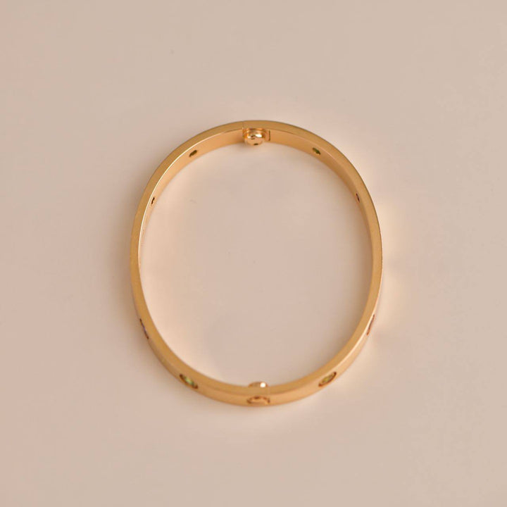 Cartier Love Bracelet 10 Multi Gemstone Rose Gold Size 17