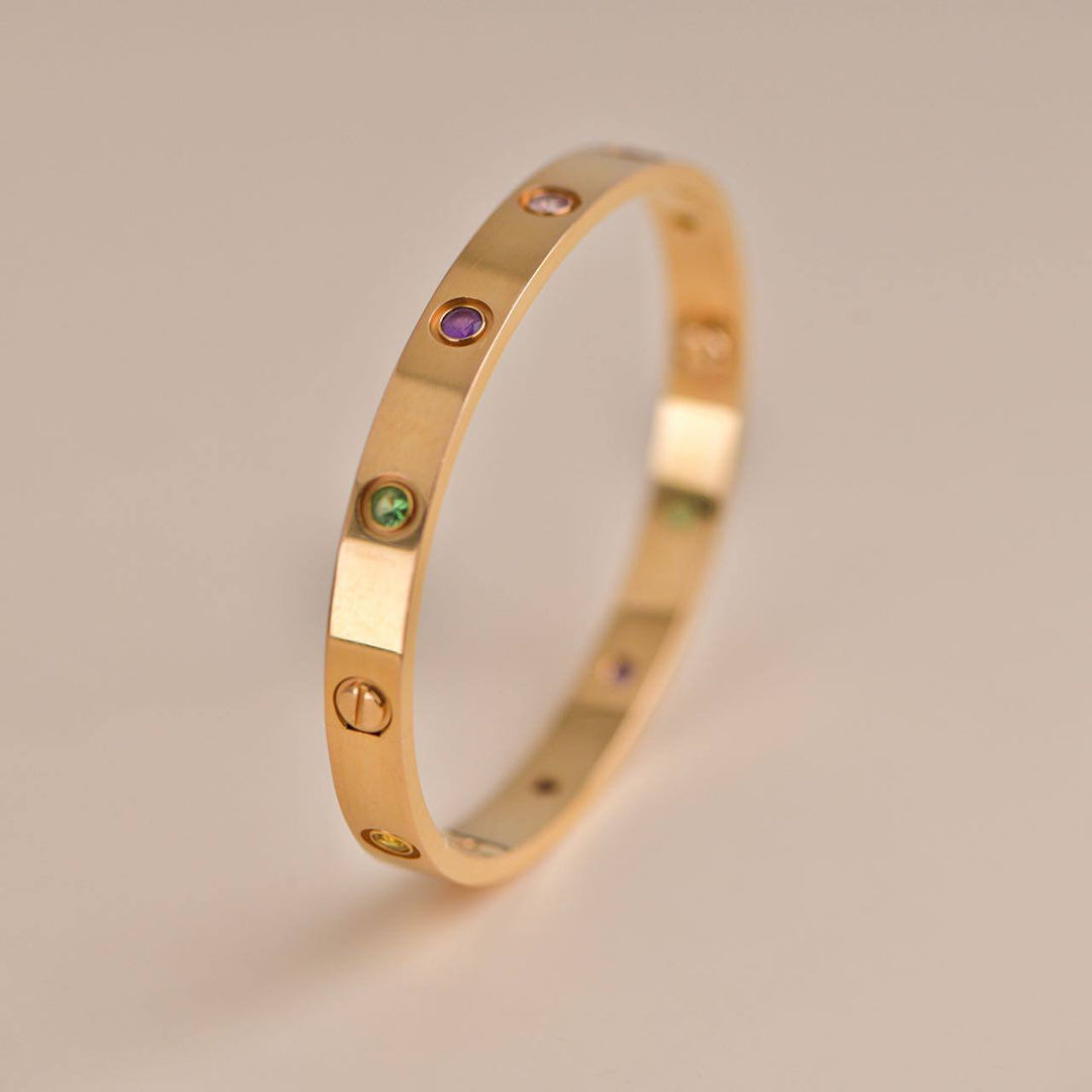 Cartier Love Bracelet 10 Multi Gemstone Rose Gold Size 17