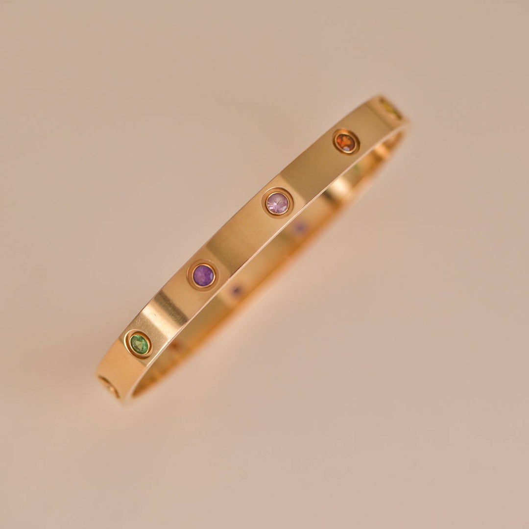 Cartier Love Bracelet 10 Multi Gemstone Rose Gold Size 17