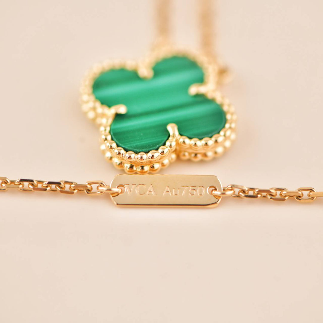 Van Cleef & Arpels Vintage Alhambra Malachite 18K Yellow Gold Pendant