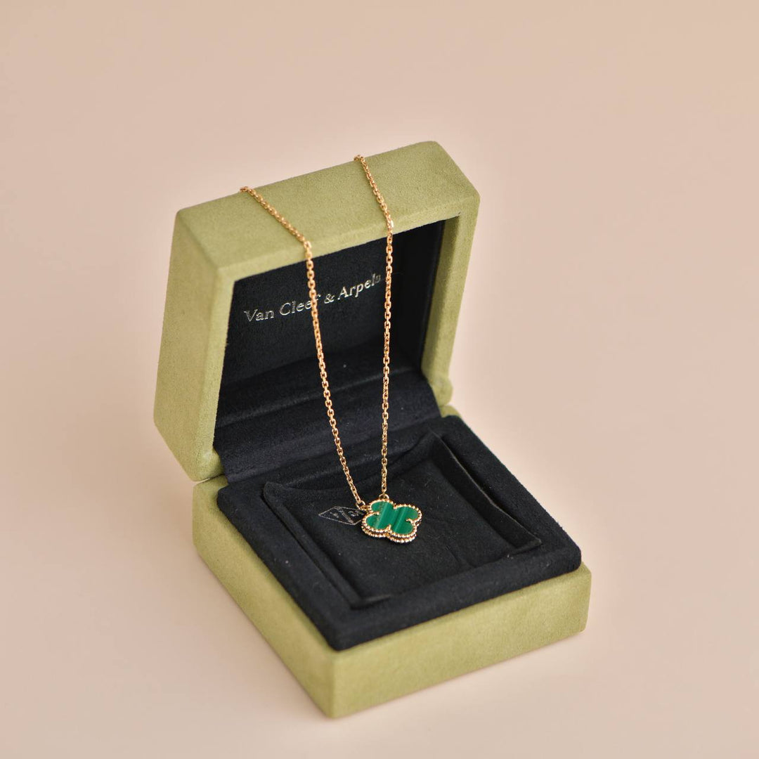 Van Cleef & Arpels Vintage Alhambra Malachite 18K Yellow Gold Pendant